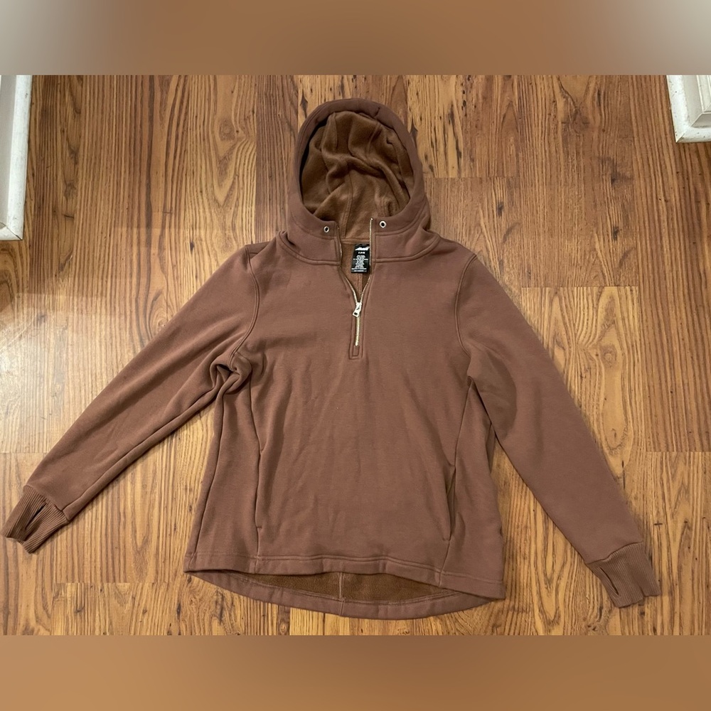 Avia Brown Quarter Zip Fleece lined Hoodie Sweatshirt Pullover Super Soft Avia S